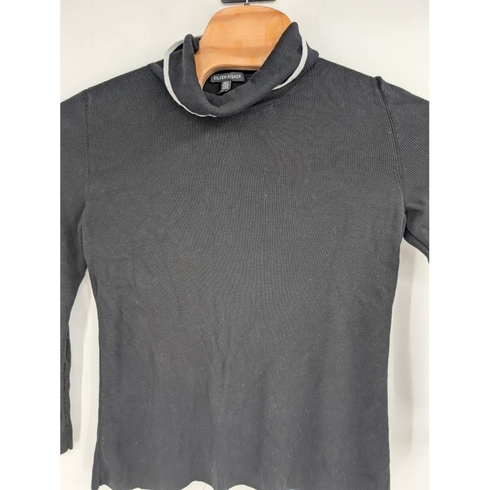 Eileen Fisher Black Long Sleeve Tencel Turtleneck with White trim Sz‎ S